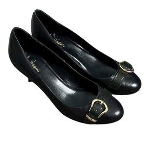 cole Haan NikeAir Black Mini Heels  with Gold Buckle size 9B
